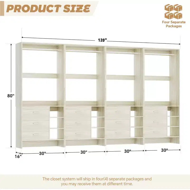 Set di 4 organizer per armadi | Cassetti in legno | Aste appendiabiti | Capacità di 270 kg | Sistema modulare