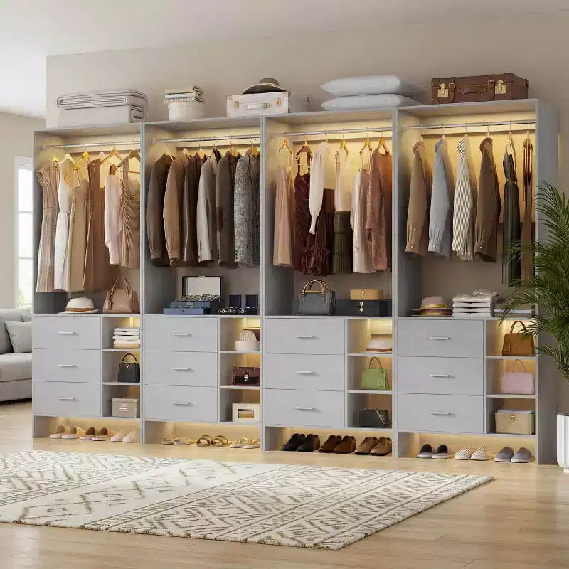 Set di 4 organizer per armadi | Cassetti in legno | Aste appendiabiti | Capacità di 270 kg | Sistema modulare
