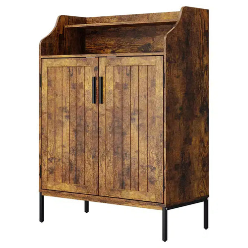 Modern Shoe Storage Cabinet  4-Tier Wooden Organizer with 3 Adjustable Shelves, Freestanding Hallway Entryway Cabinet