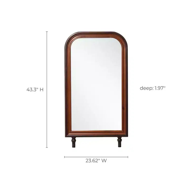 Specchio da parete rettangolare arrotondato moderno | Cornice in legno di pino | 43,3 A x 23,62 L | Marrone