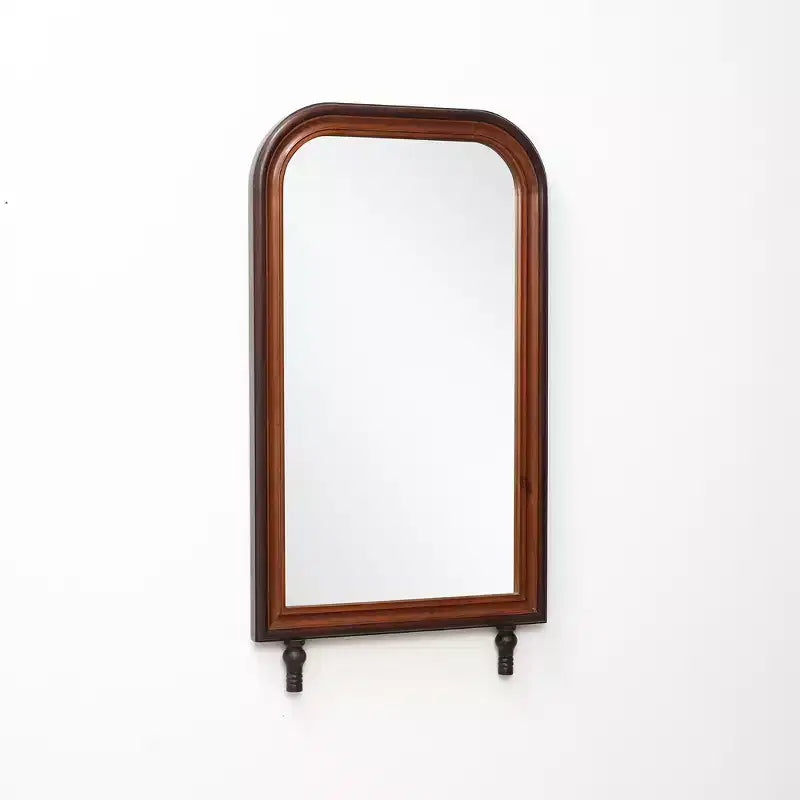 Specchio da parete rettangolare arrotondato moderno | Cornice in legno di pino | 43,3 A x 23,62 L | Marrone