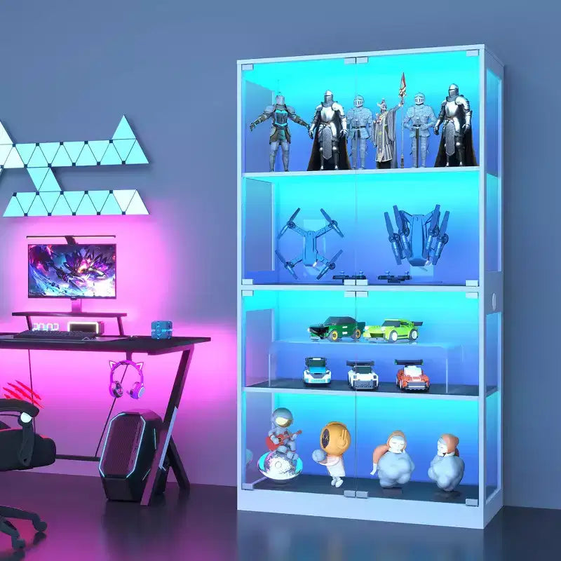 Vetrina in vetro a 4 ripiani | LED a 3 colori | Sensore di movimento | Porte di ricarica | Altezza 165 cm