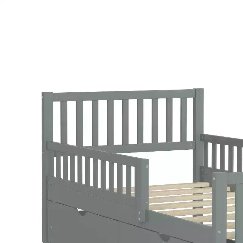 Piattaforma Letto Singolo in Legno con Sponde e 2 Cassetti Contenitori | Grigio | Non Serve Rete a Doghe