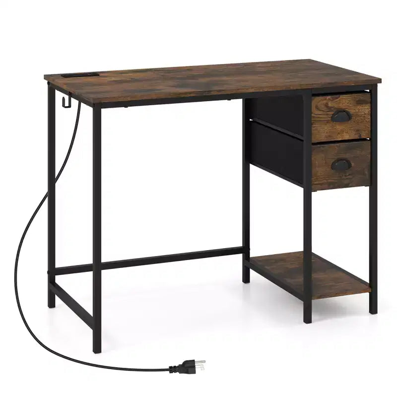 Scrivania per computer con stazione di ricarica | 2 cassetti in tessuto | Gancio per cuffie | Capacità 50 kg