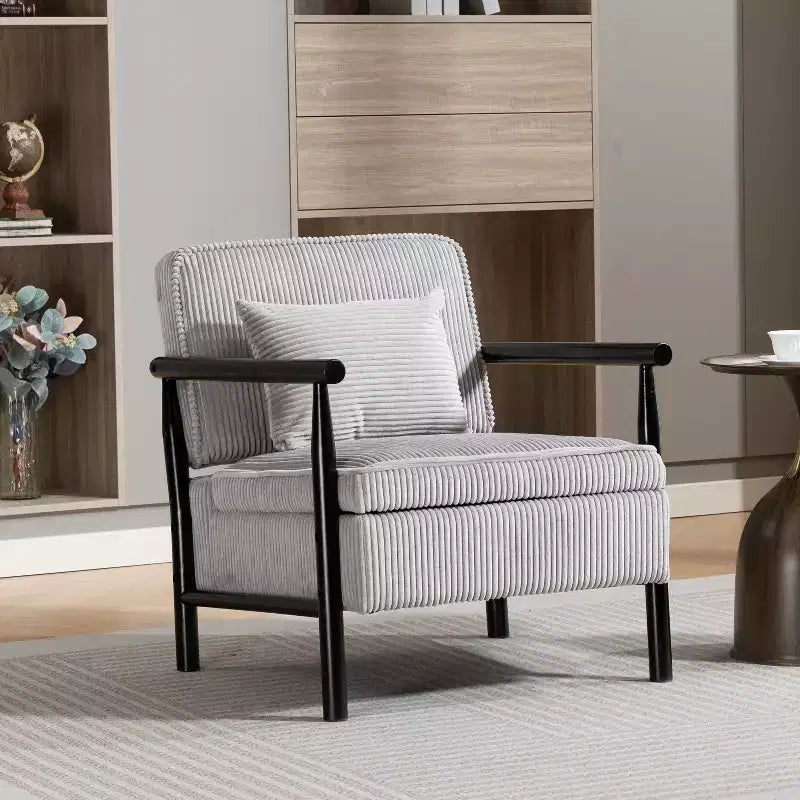 Poltrona Mid-Century Modern | Sedile con Contenitore Nascosto | Cuscino Lombare | Portata 113 kg | Velluto a Coste