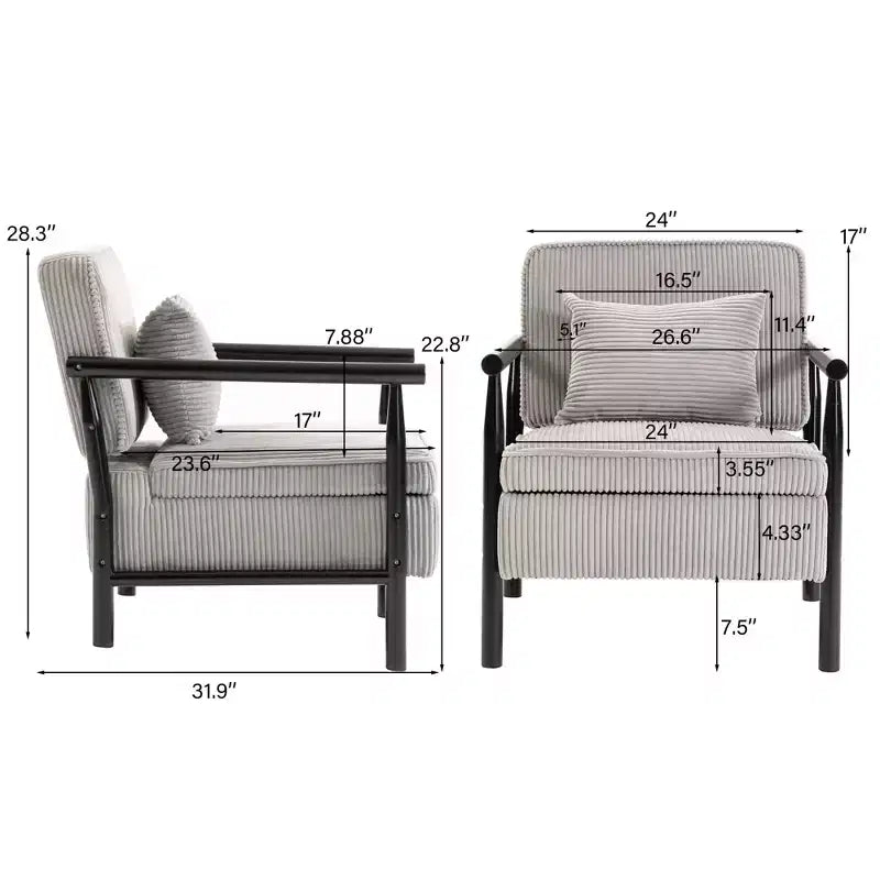 Poltrona Mid-Century Modern | Sedile con Contenitore Nascosto | Cuscino Lombare | Portata 113 kg | Velluto a Coste