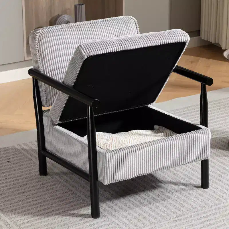 Poltrona Mid-Century Modern | Sedile con Contenitore Nascosto | Cuscino Lombare | Portata 113 kg | Velluto a Coste