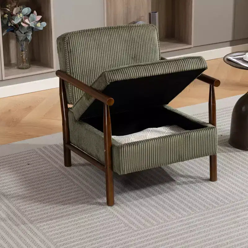 Poltrona Mid-Century Modern | Sedile con Contenitore Nascosto | Cuscino Lombare | Portata 113 kg | Velluto a Coste