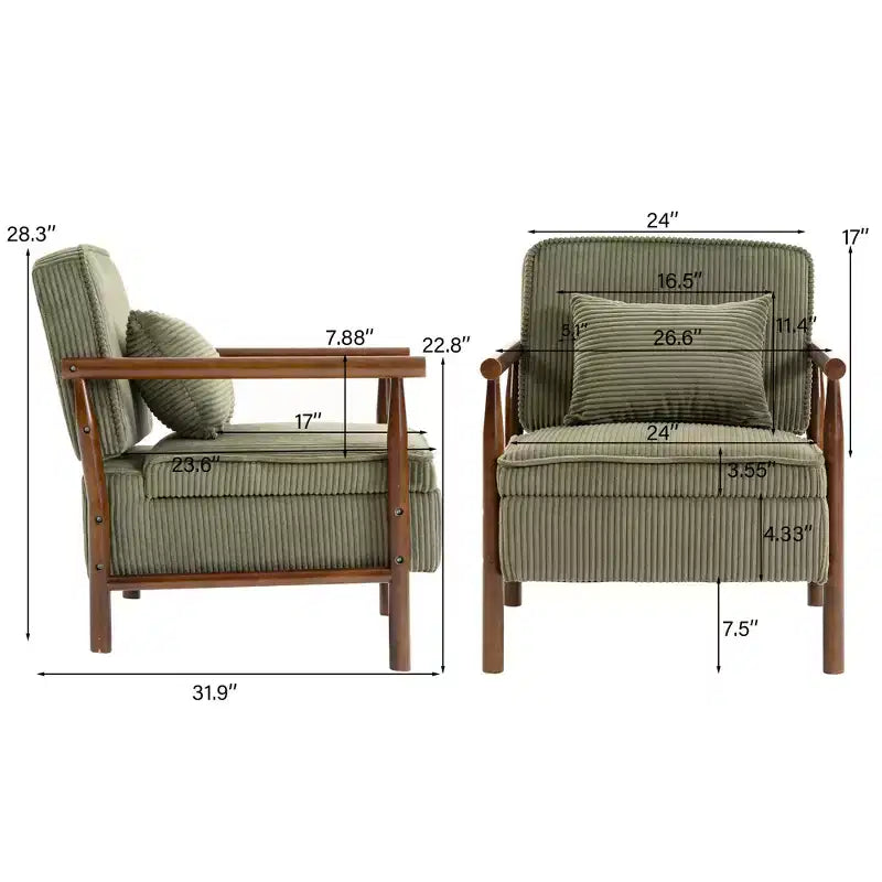 Poltrona Mid-Century Modern | Sedile con Contenitore Nascosto | Cuscino Lombare | Portata 113 kg | Velluto a Coste