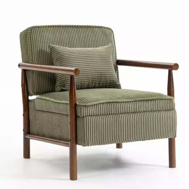 Poltrona Mid-Century Modern | Sedile con Contenitore Nascosto | Cuscino Lombare | Portata 113 kg | Velluto a Coste