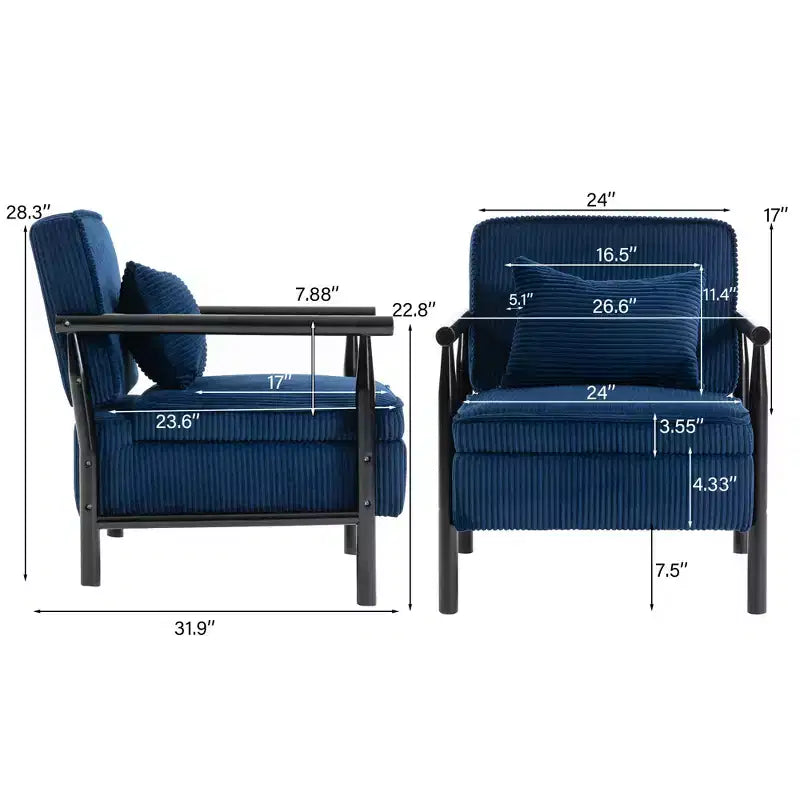 Poltrona Mid-Century Modern | Sedile con Contenitore Nascosto | Cuscino Lombare | Portata 113 kg | Velluto a Coste