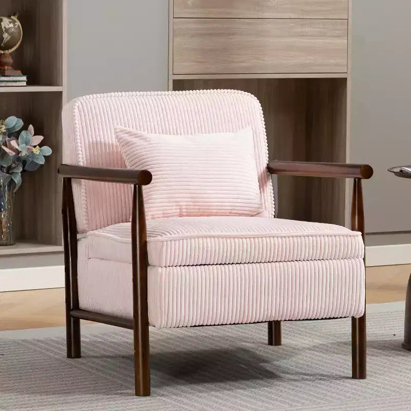 Poltrona Mid-Century Modern | Sedile con Contenitore Nascosto | Cuscino Lombare | Portata 113 kg | Velluto a Coste