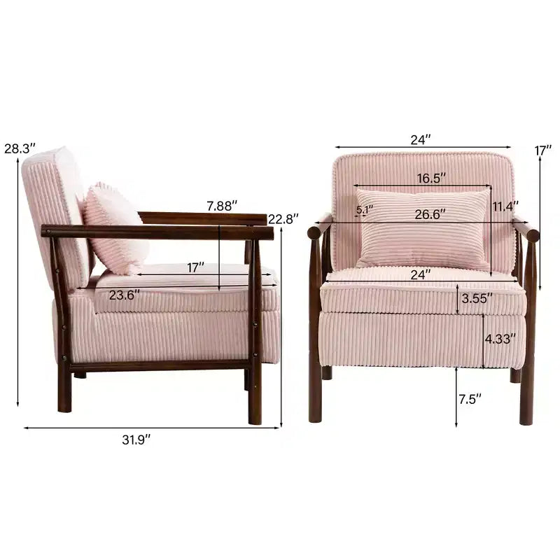 Poltrona Mid-Century Modern | Sedile con Contenitore Nascosto | Cuscino Lombare | Portata 113 kg | Velluto a Coste