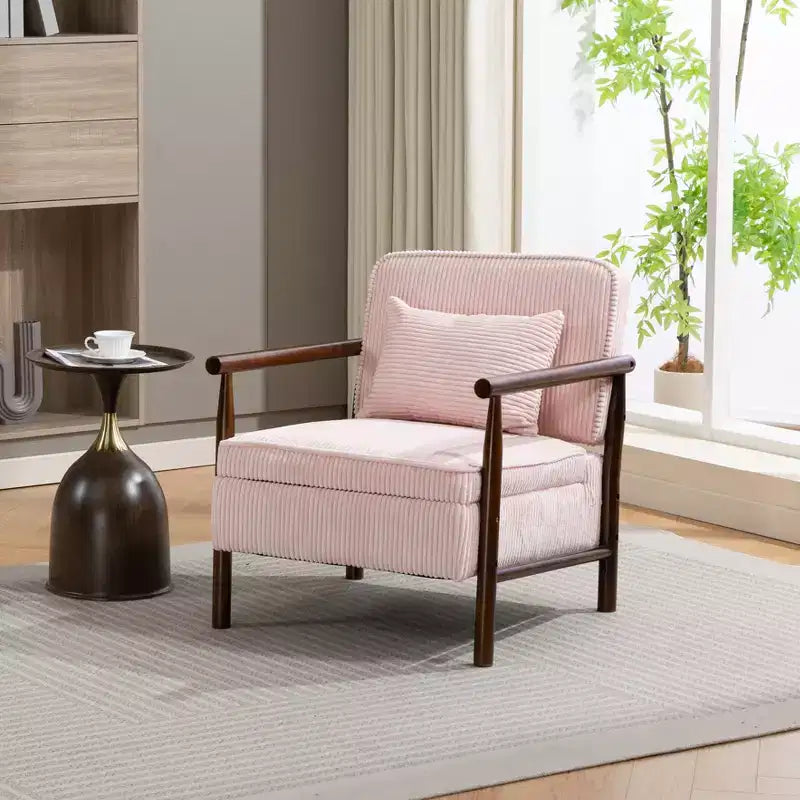 Poltrona Mid-Century Modern | Sedile con Contenitore Nascosto | Cuscino Lombare | Portata 113 kg | Velluto a Coste