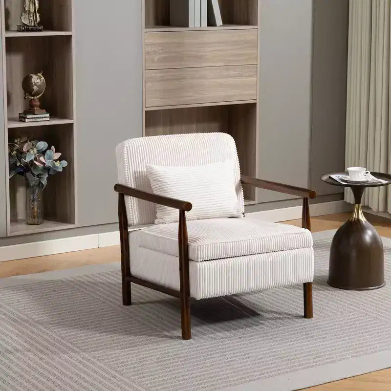 Poltrona Mid-Century Modern | Sedile con Contenitore Nascosto | Cuscino Lombare | Portata 113 kg | Velluto a Coste