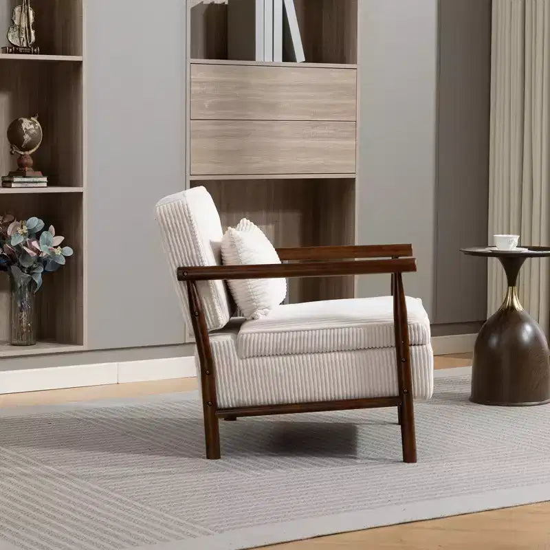 Poltrona Mid-Century Modern | Sedile con Contenitore Nascosto | Cuscino Lombare | Portata 113 kg | Velluto a Coste