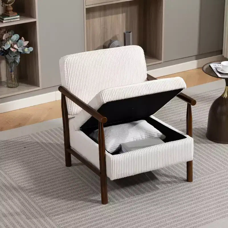 Poltrona Mid-Century Modern | Sedile con Contenitore Nascosto | Cuscino Lombare | Portata 113 kg | Velluto a Coste