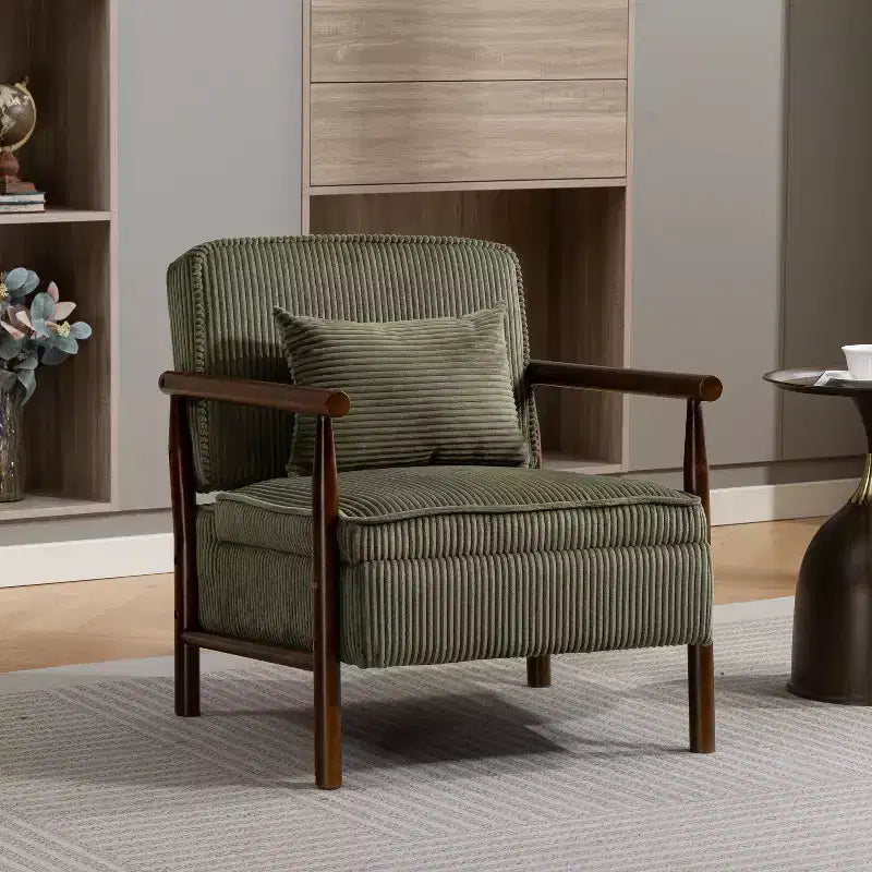 Poltrona Mid-Century Modern | Sedile con Contenitore Nascosto | Cuscino Lombare | Portata 113 kg | Velluto a Coste