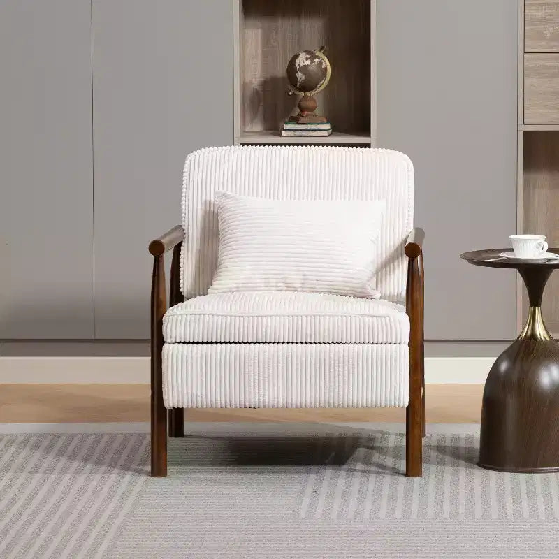 Poltrona Mid-Century Modern | Sedile con Contenitore Nascosto | Cuscino Lombare | Portata 113 kg | Velluto a Coste