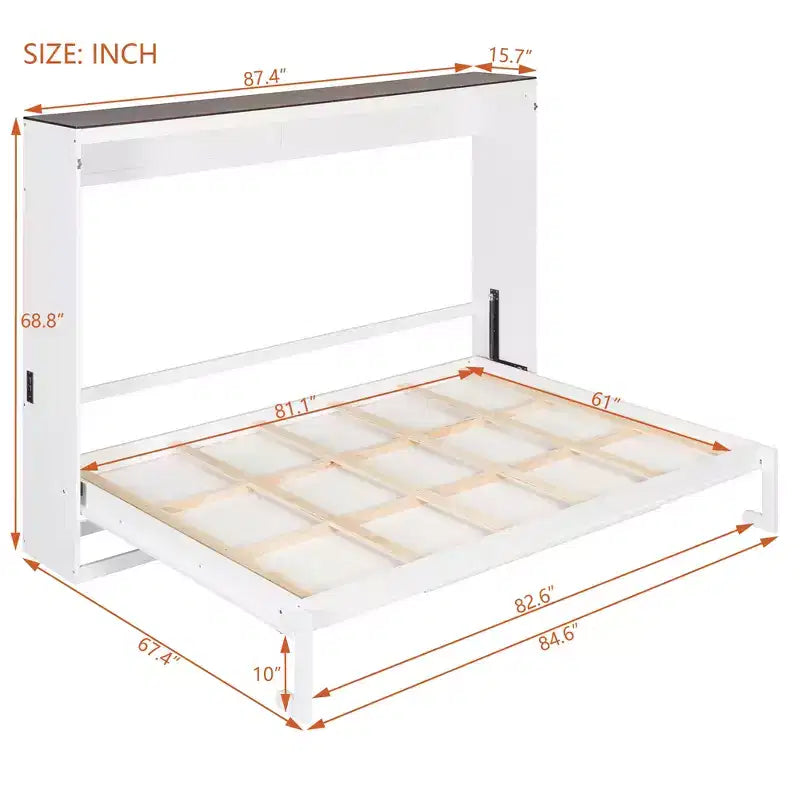 Letto a muro a scomparsa Queen Size | Prese di ricarica e USB | Meccanismo a doppio pistone | Portata 272 kg