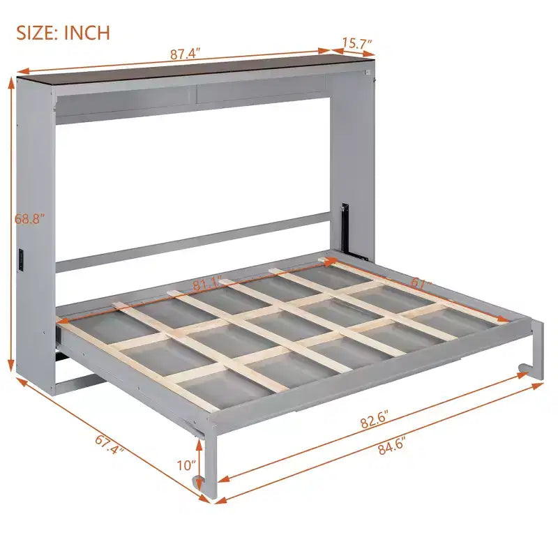 Letto a muro a scomparsa Queen Size | Prese di ricarica e USB | Meccanismo a doppio pistone | Portata 272 kg