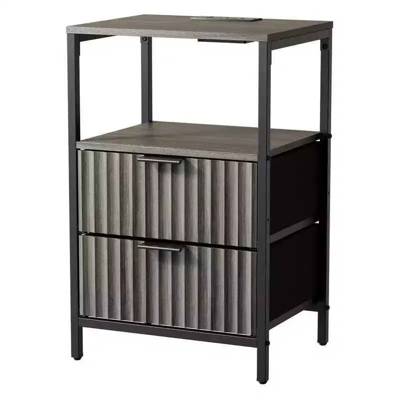 Set di 2 comodini | 2 cassetti + 1 ripiano | Presa di corrente US | Larghezza 38 cm | 6 colori