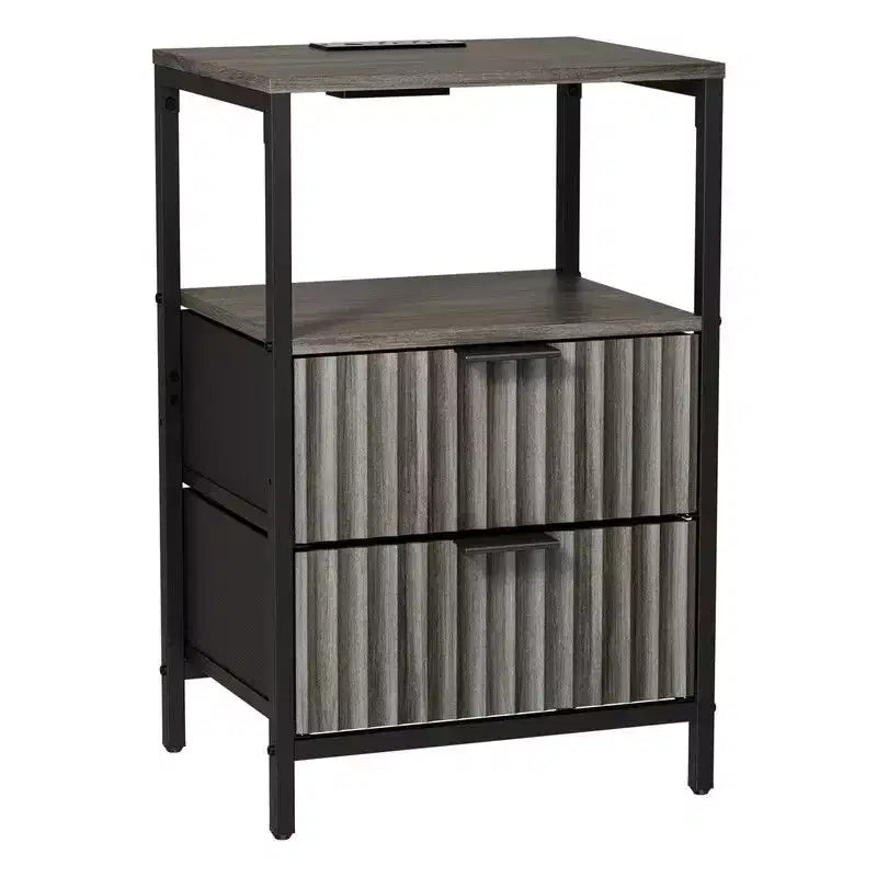 Set di 2 comodini | 2 cassetti + 1 ripiano | Presa di corrente US | Larghezza 38 cm | 6 colori