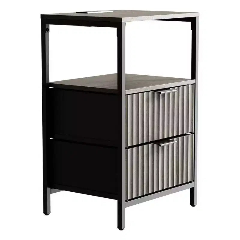 Set di 2 comodini | 2 cassetti + 1 ripiano | Presa di corrente US | Larghezza 38 cm | 6 colori