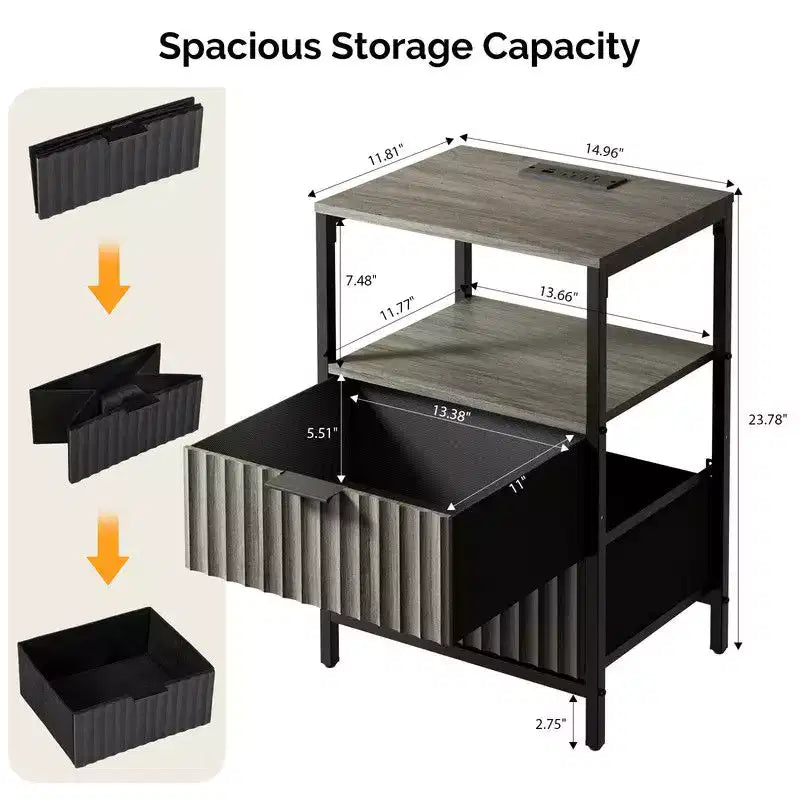 Set di 2 comodini | 2 cassetti + 1 ripiano | Presa di corrente US | Larghezza 38 cm | 6 colori