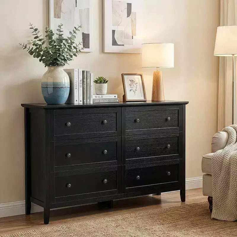 Karl Home 47 Inch Six Drawer Cabinet with Double Row Dual Handles Frame Design Melamine Finish