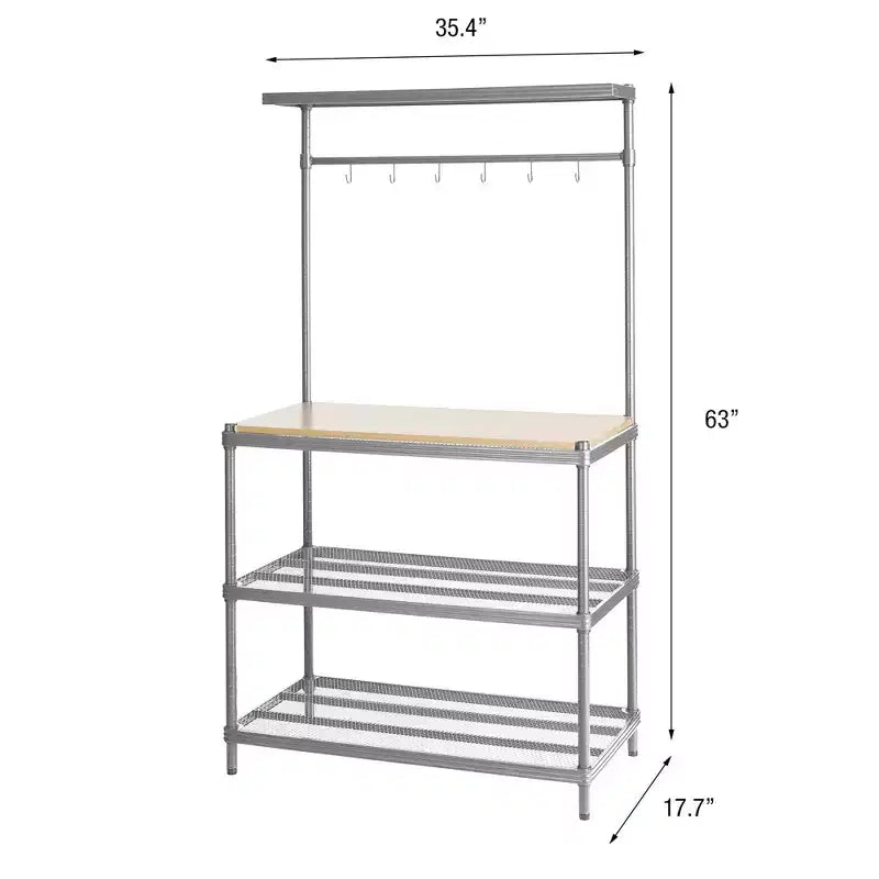 Scaffalatura portaoggetti a 3 ripiani in rete metallica con piano in legno | 200 kg/ripiano | 90 x 160 cm