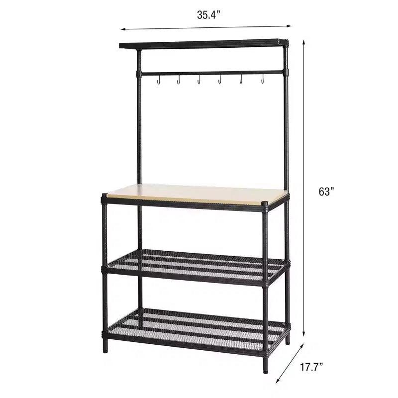Scaffalatura portaoggetti a 3 ripiani in rete metallica con piano in legno | 200 kg/ripiano | 90 x 160 cm