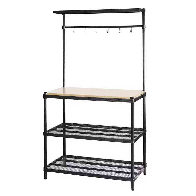 Design Ideas MeshWorks Metal Storage Utility Wood Top Shelving Unit Rack for Garage and Kitchen Storage, 35.4 x 17.7 x 63, White