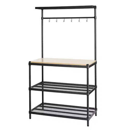 Design Ideas MeshWorks Metal Storage Utility Wood Top Shelving Unit Rack for Garage and Kitchen Storage, 35.4 x 17.7 x 63, White