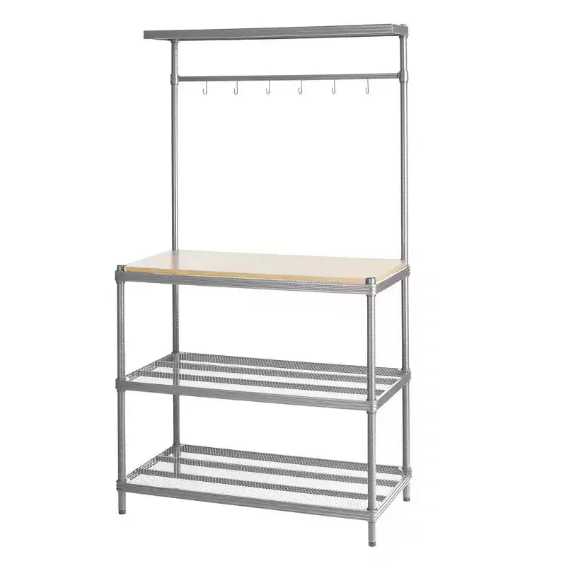 Scaffalatura portaoggetti a 3 ripiani in rete metallica con piano in legno | 200 kg/ripiano | 90 x 160 cm