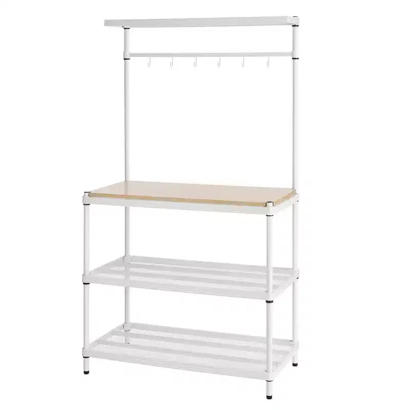 Scaffalatura portaoggetti a 3 ripiani in rete metallica con piano in legno | 200 kg/ripiano | 90 x 160 cm