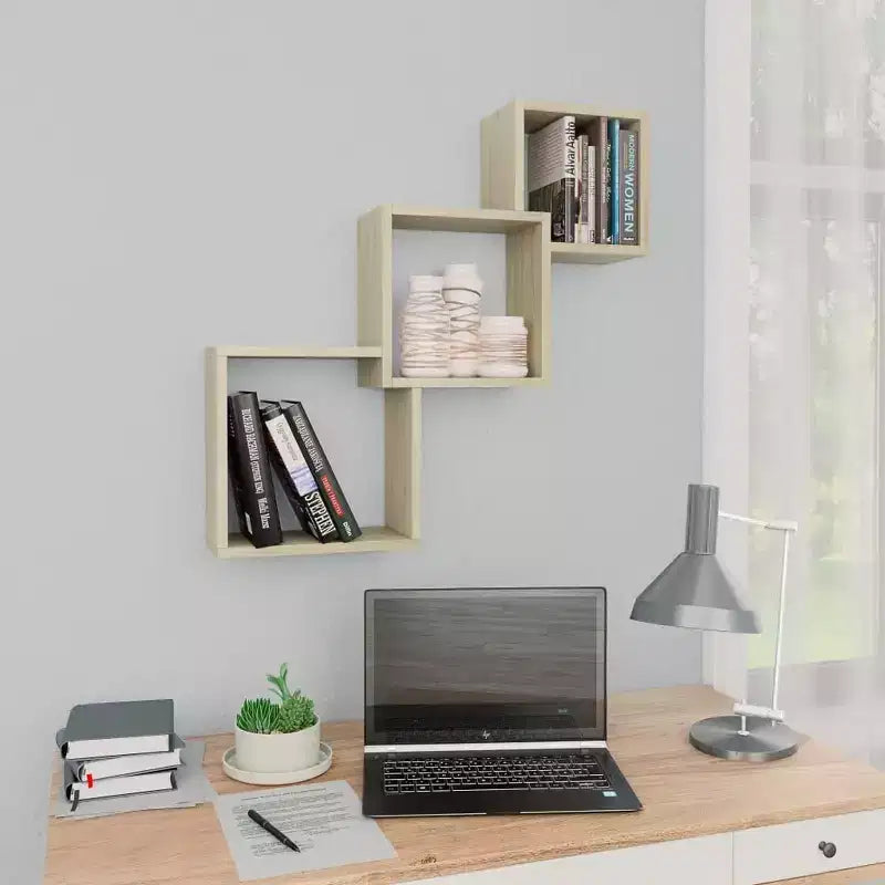 Mensola a muro rovere Sonoma | Legno ingegnerizzato | 3 ripiani | 68 x 68 cm | Da parete