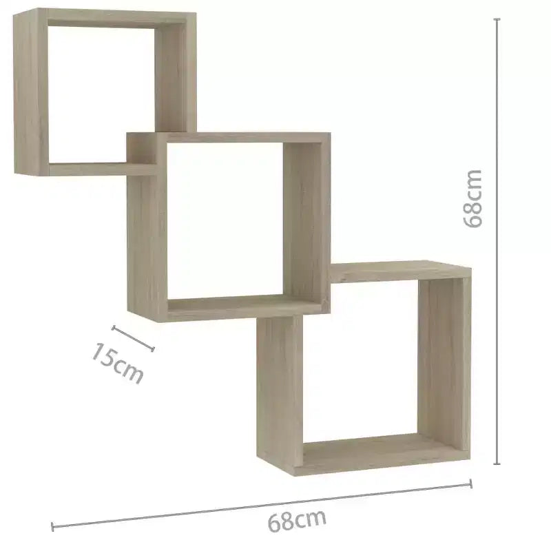 Mensola a muro rovere Sonoma | Legno ingegnerizzato | 3 ripiani | 68 x 68 cm | Da parete