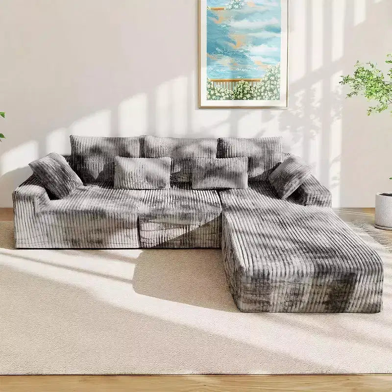 Divano Sezionale Modulare a L da 107,5 Pollici | Velluto a Coste | Chaise Longue | 4 Cuscini | Nessun Assemblaggio | Grigio