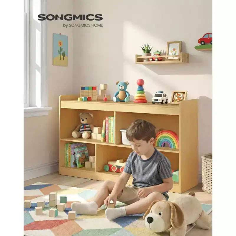 Scaffale portagiochi per bambini | Montessori | 5 vani aperti | Anti-ribaltamento | 112,2 x 65 cm