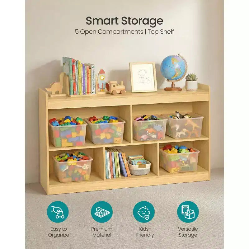 Scaffale portagiochi per bambini | Montessori | 5 vani aperti | Anti-ribaltamento | 112,2 x 65 cm