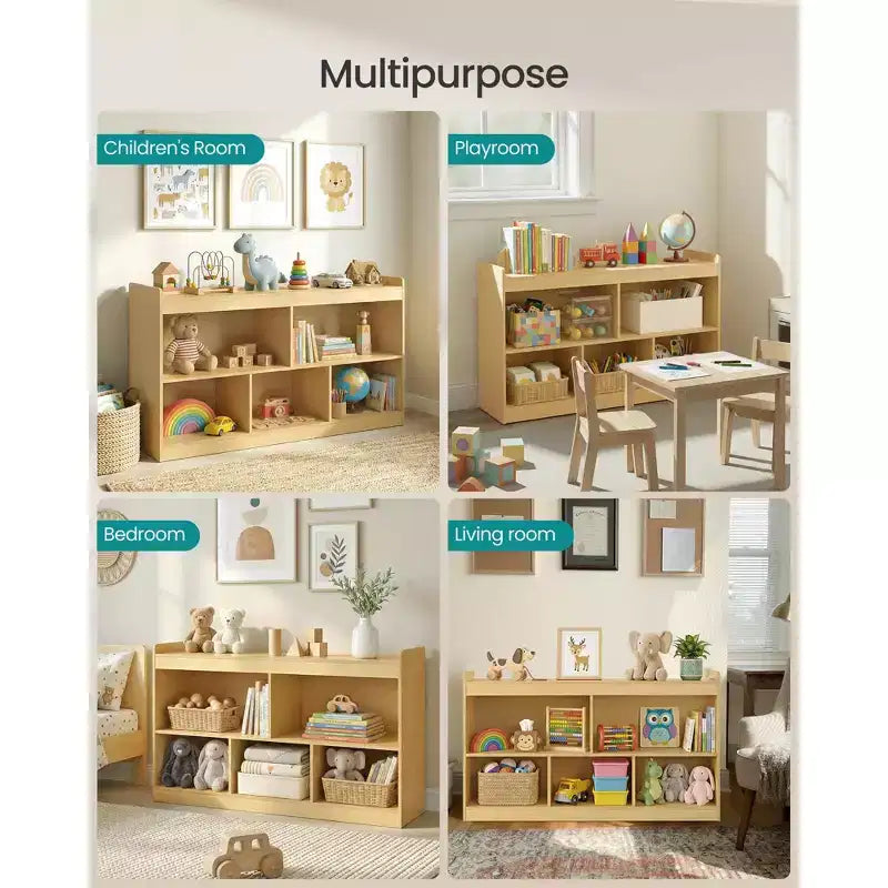 Scaffale portagiochi per bambini | Montessori | 5 vani aperti | Anti-ribaltamento | 112,2 x 65 cm