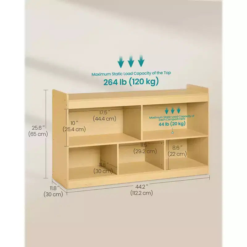 Scaffale portagiochi per bambini | Montessori | 5 vani aperti | Anti-ribaltamento | 112,2 x 65 cm