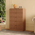 Fluted 5-Drawer Tall Dresser w/ Rounded Edges, Modern Walnut Wood Chest of Drawers, Freestanding Storage Cabinet for Bedroom & Living Room