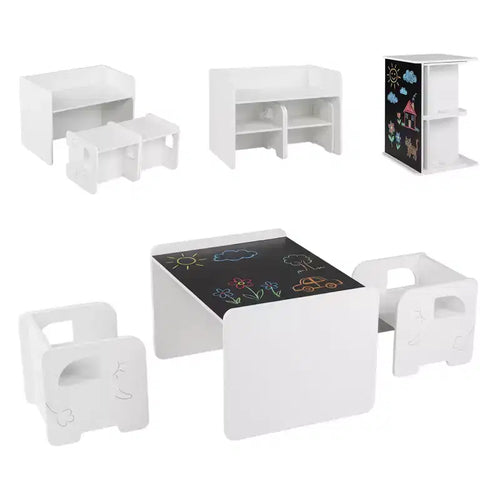 Costway 3 PCS Kids Table and Chair Set, Space-saving Toddler Table and 2 Chairs,White/Gray/Natural/Gray + Beige