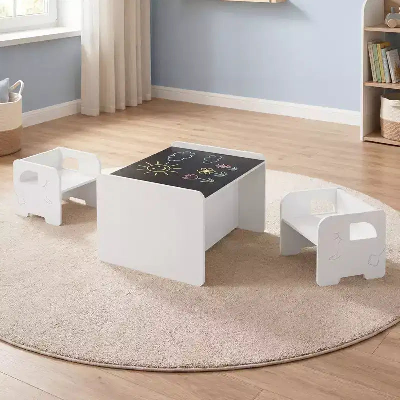Set tavolo e sedie per bambini 3 pezzi | Superficie lavagna | Salvaspazio | Età 3+ | MDF