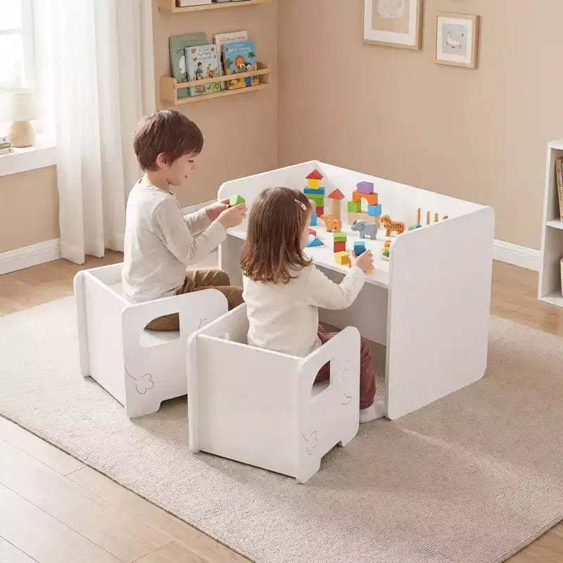 Set tavolo e sedie per bambini 3 pezzi | Superficie lavagna | Salvaspazio | Età 3+ | MDF