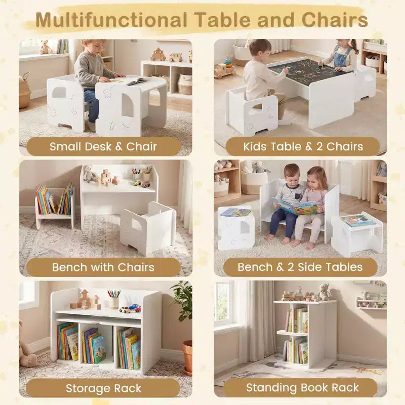 Set tavolo e sedie per bambini 3 pezzi | Superficie lavagna | Salvaspazio | Età 3+ | MDF