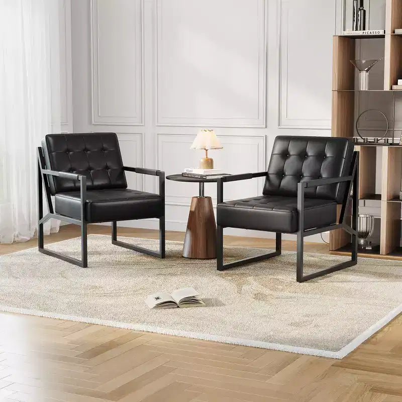 Poltrona in pelle PU, poltrona moderna di metà secolo con gambe in metallo, sedia da lettura e relax con schienale alto per soggiorno e camera da letto