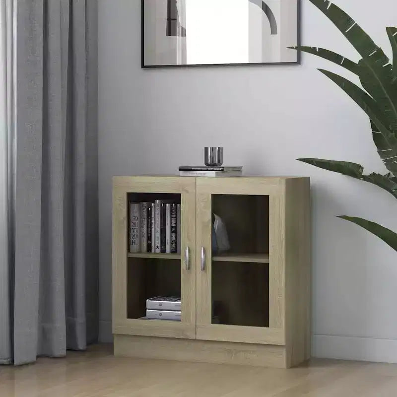 Vetrina Rovere Sonoma | Legno Ingegnerizzato e Vetro | 2 Ripiani | Montaggio a Parete